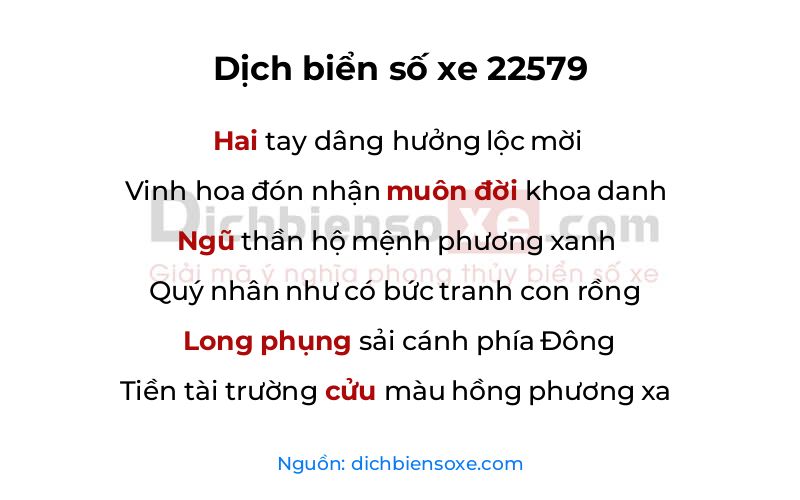 Dịch thơ biển số 22579