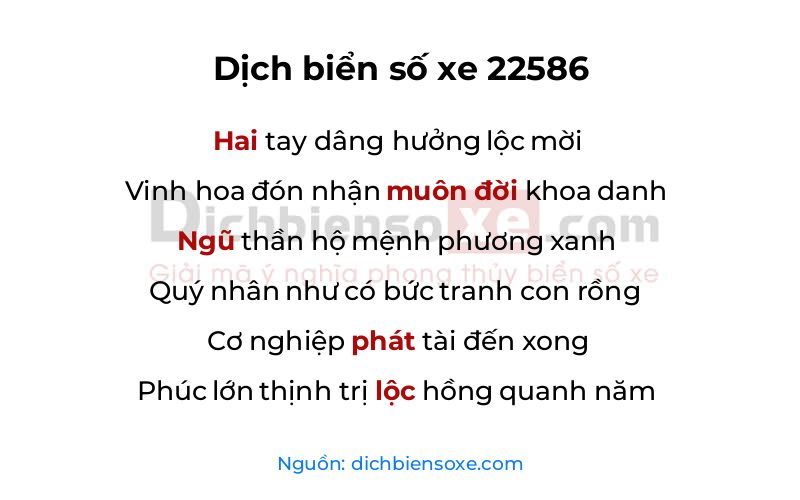 Dịch thơ biển số 22586
