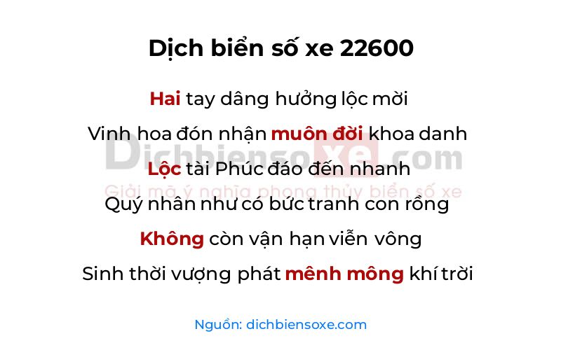 Dịch thơ biển số 22600