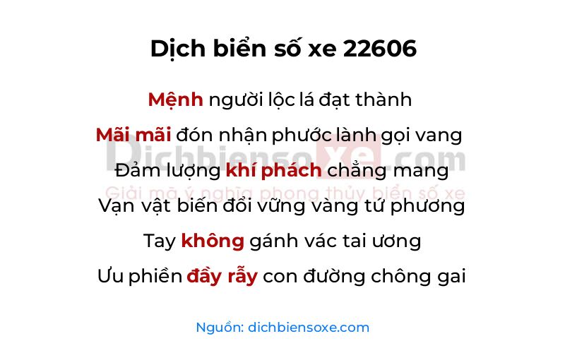 Dịch thơ biển số 22606