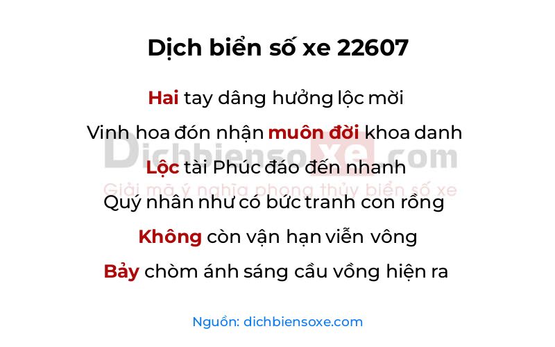 Dịch thơ biển số 22607