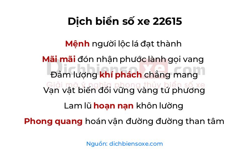 Dịch thơ biển số 22615