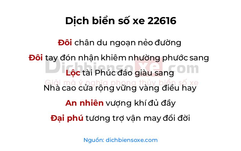 Dịch thơ biển số 22616