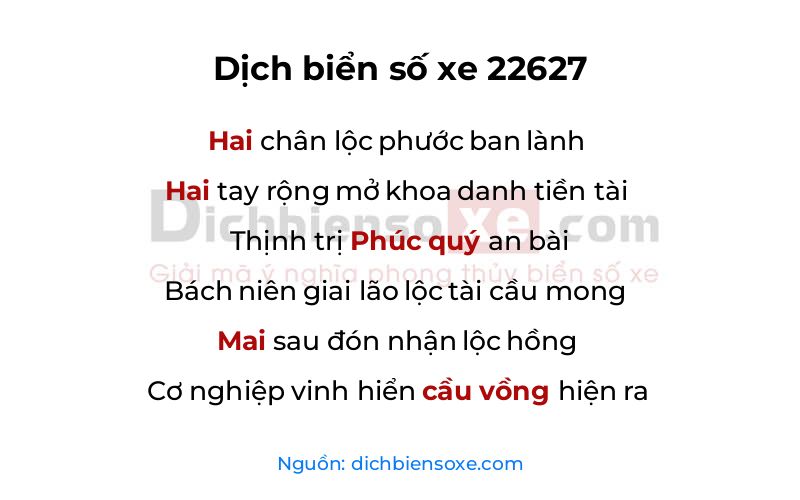 Dịch thơ biển số 22627