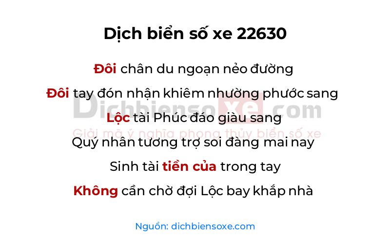 Dịch thơ biển số 22630