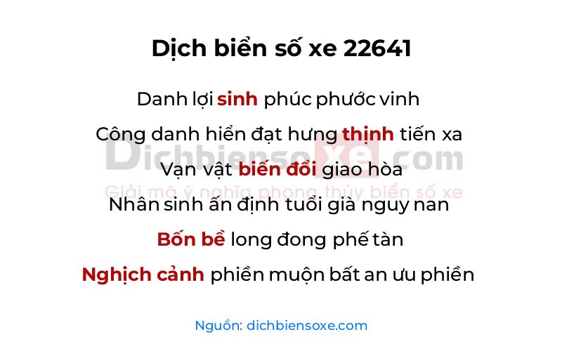 Dịch thơ biển số 22641