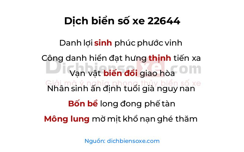 Dịch thơ biển số 22644