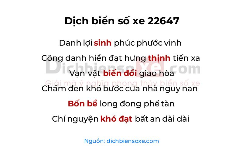 Dịch thơ biển số 22647
