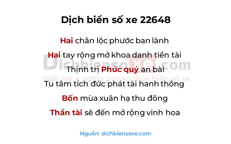 Dịch thơ biển số 22648