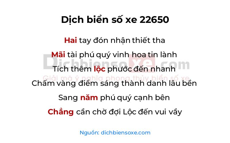 Dịch thơ biển số 22650