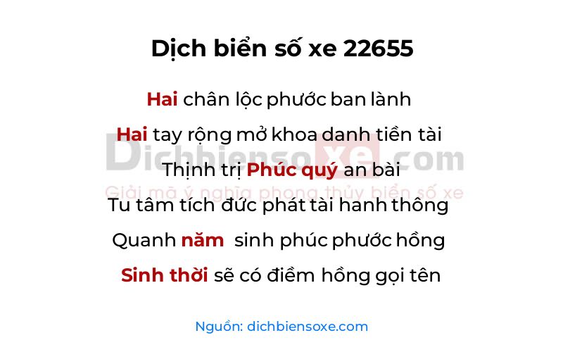 Dịch thơ biển số 22655