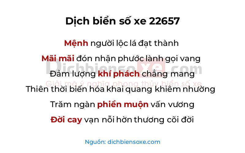 Dịch thơ biển số 22657