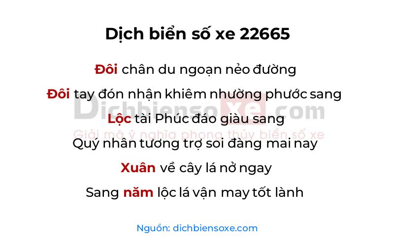 Dịch thơ biển số 22665