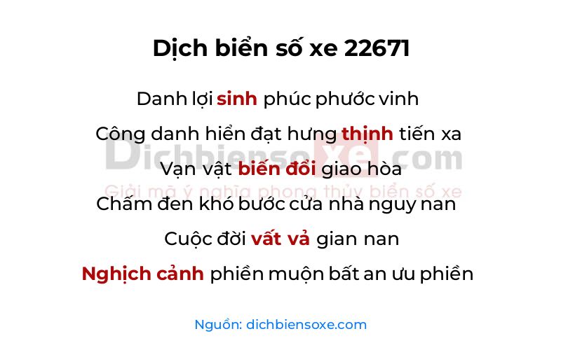 Dịch thơ biển số 22671