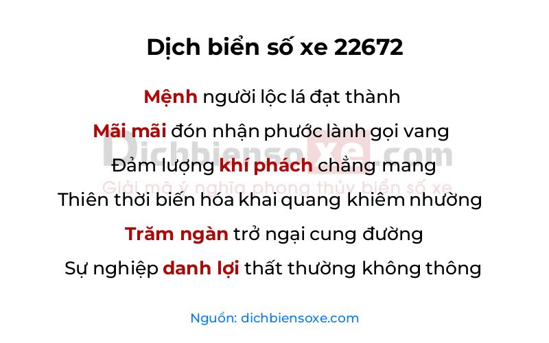 Dịch thơ biển số 22672