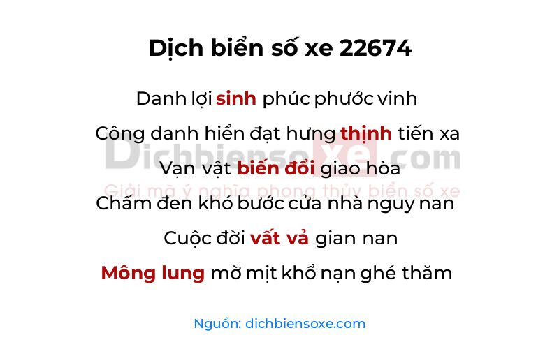 Dịch thơ biển số 22674