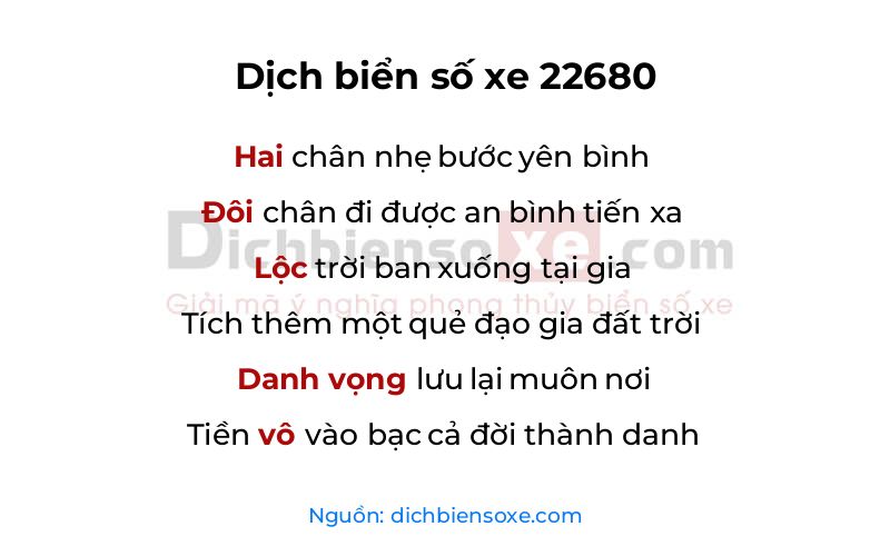 Dịch thơ biển số 22680