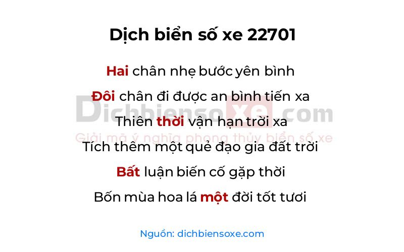 Dịch thơ biển số 22701
