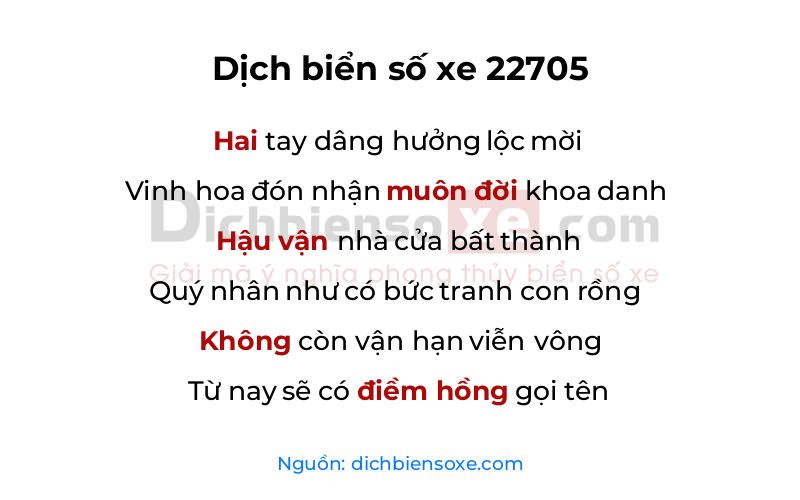 Dịch thơ biển số 22705
