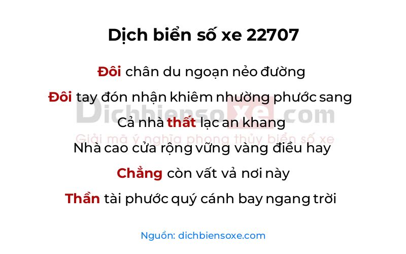 Dịch thơ biển số 22707