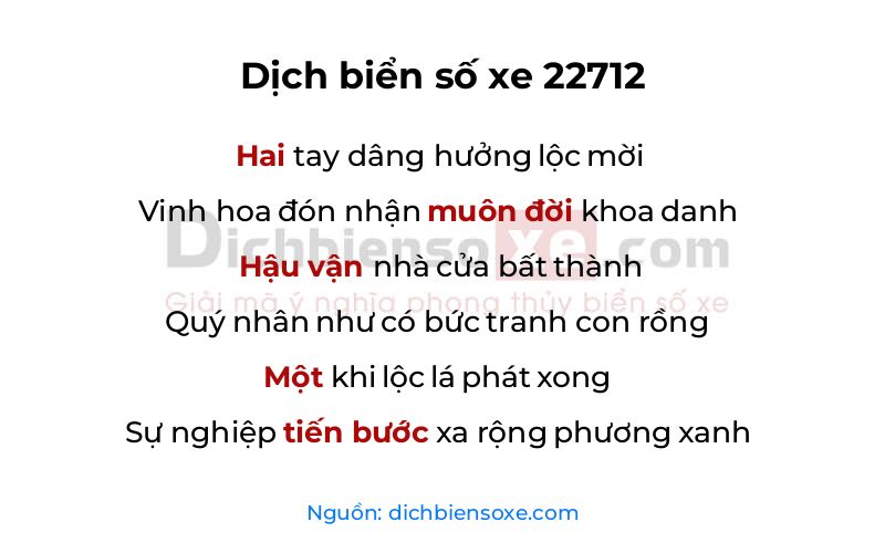 Dịch thơ biển số 22712