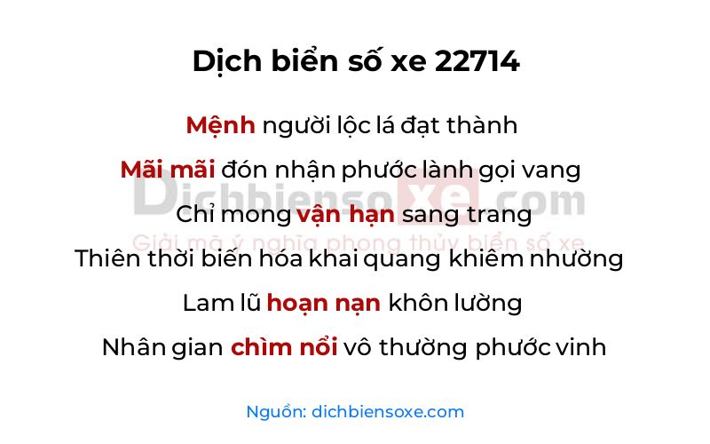 Dịch thơ biển số 22714