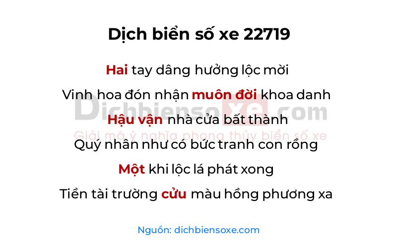 Dịch thơ biển số 22719