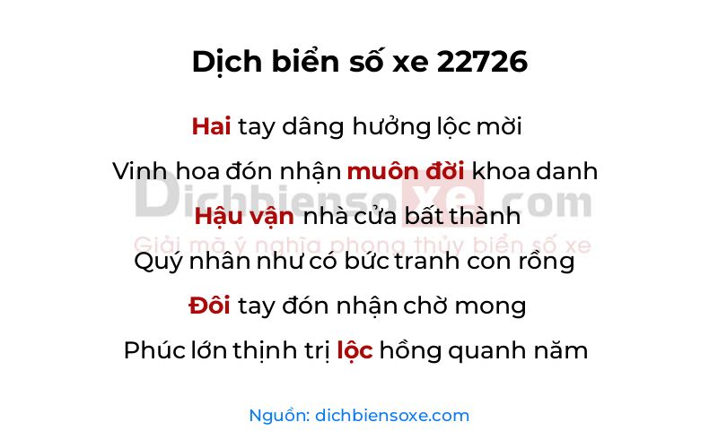 Dịch thơ biển số 22726