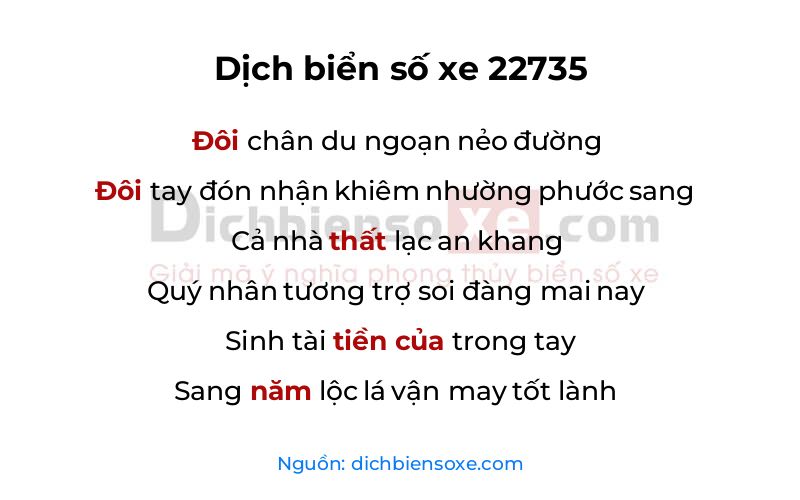 Dịch thơ biển số 22735