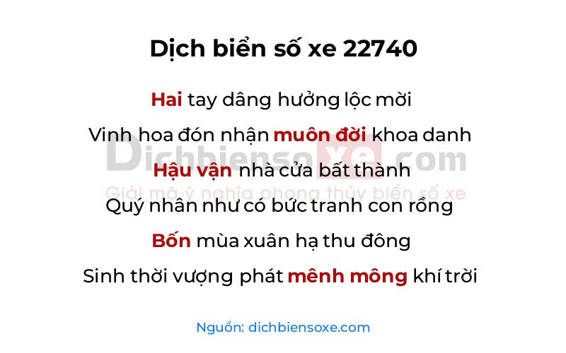 Dịch thơ biển số 22740