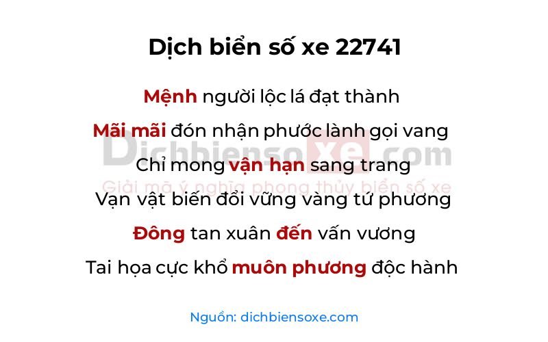 Dịch thơ biển số 22741