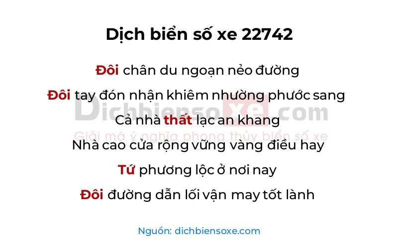 Dịch thơ biển số 22742