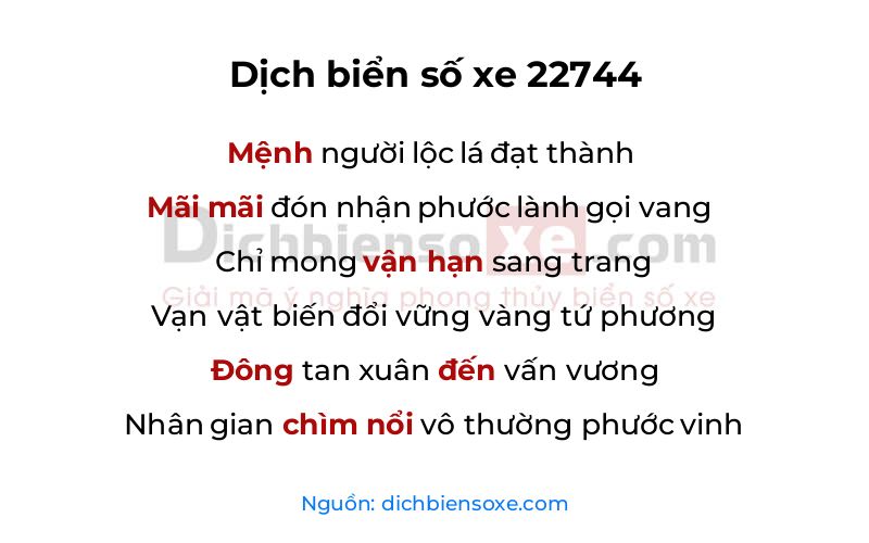 Dịch thơ biển số 22744