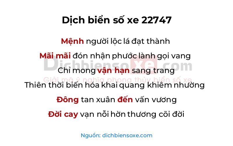 Dịch thơ biển số 22747