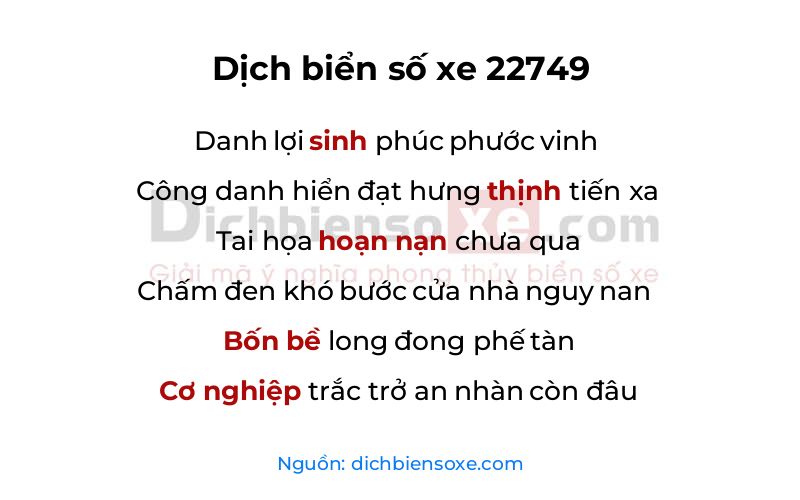Dịch thơ biển số 22749