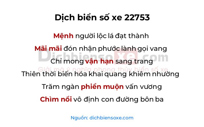 Dịch thơ biển số 22753