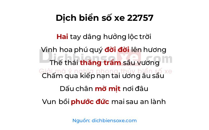 Dịch thơ biển số 22757