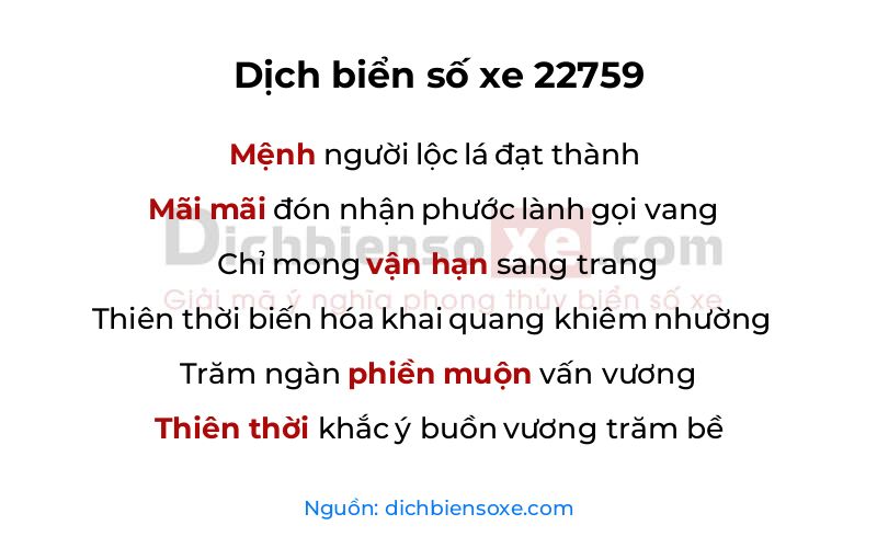 Dịch thơ biển số 22759