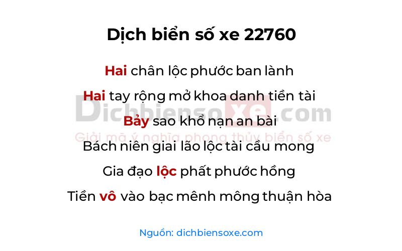 Dịch thơ biển số 22760