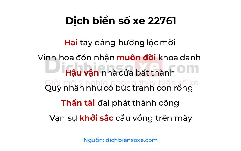 Dịch thơ biển số 22761