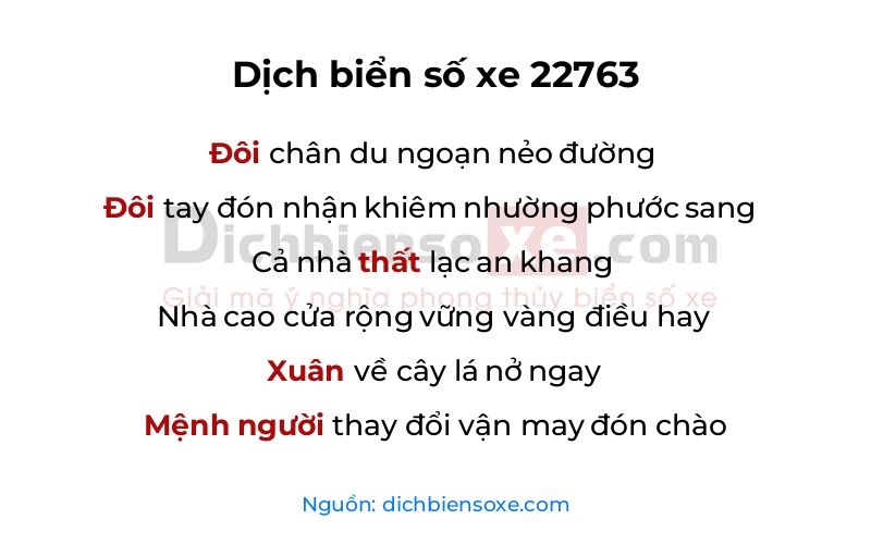 Dịch thơ biển số 22763