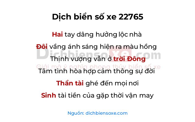 Dịch thơ biển số 22765