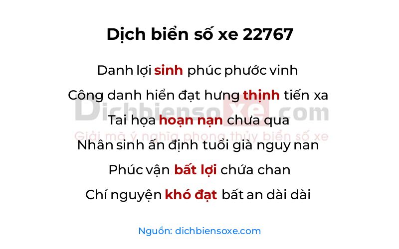 Dịch thơ biển số 22767