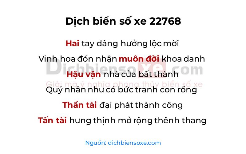 Dịch thơ biển số 22768