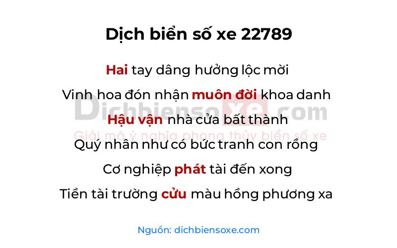 Dịch thơ biển số 22789