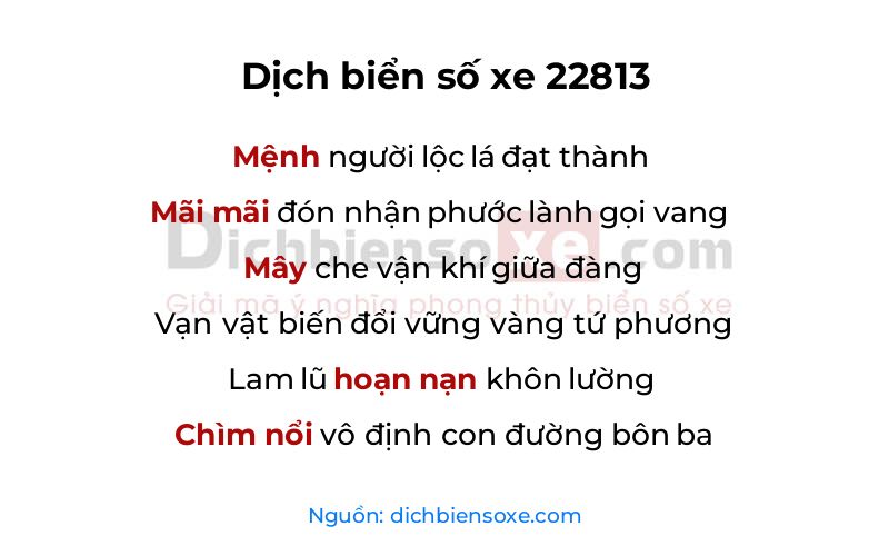 Dịch thơ biển số 22813