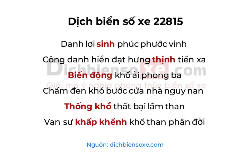 Dịch thơ biển số 22815