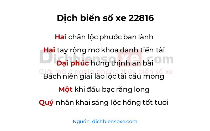 Dịch thơ biển số 22816