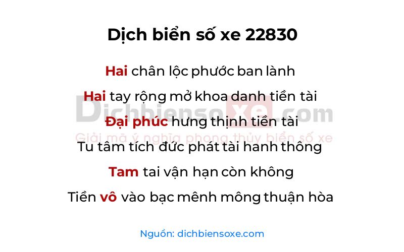 Dịch thơ biển số 22830