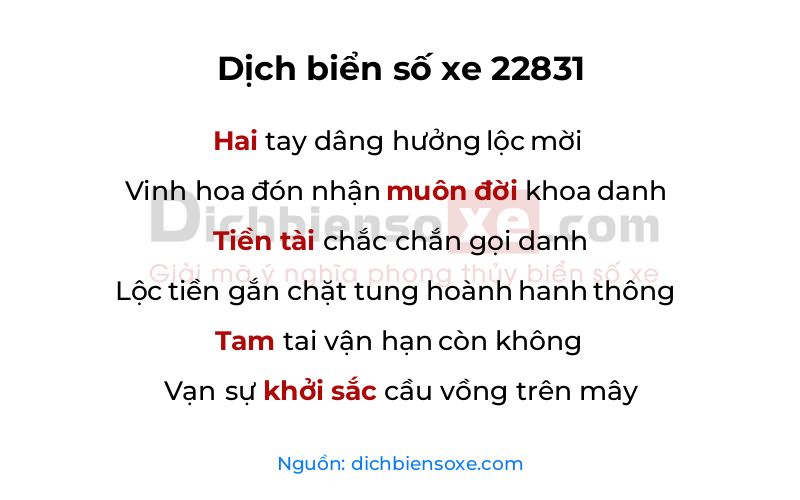 Dịch thơ biển số 22831